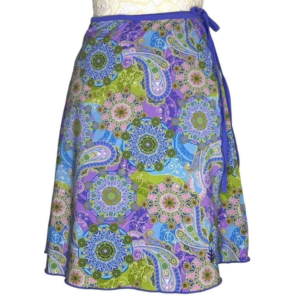 Coolibar Wrap Skirt Adjustable UPF 50 Paisley Blue Purple Green S